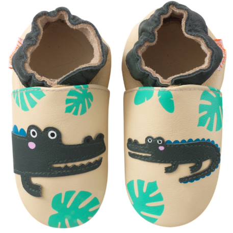 Chaussons cuir souple emile le crocodile Beige 2 - vertbaudet enfant 