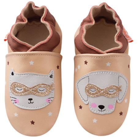 Chaussons bébé cuir souple côme et claire au bal masqué Rose 2 - vertbaudet enfant 