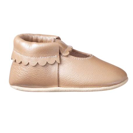 Chaussons cuir souple uni ouvert beige irisé Beige 1 - vertbaudet enfant 