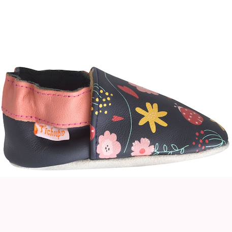 Chaussons bébé cuir souple fanny les fleurs Bleu 1 - vertbaudet enfant 