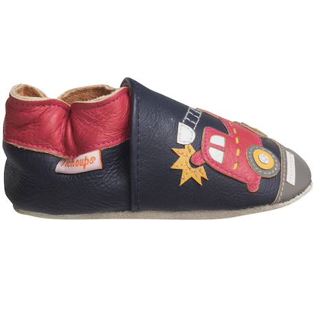 Chaussons bébé cuir souple xavier le camion de pompier Bleu 1 - vertbaudet enfant 