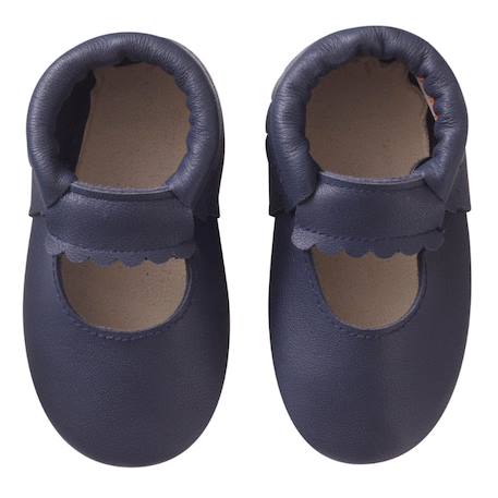 Chaussons cuir souple uni ouvert marine Bleu 2 - vertbaudet enfant 