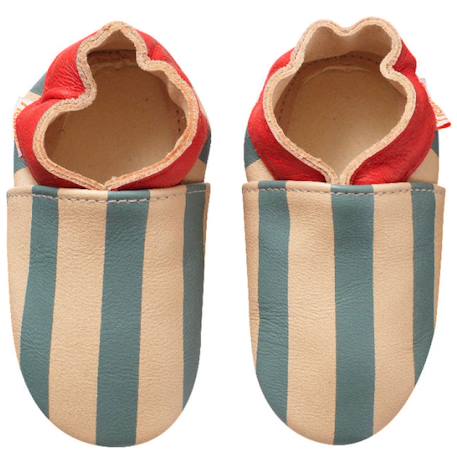 Chaussons bébé cuir souple rayures Bleu 2 - vertbaudet enfant 