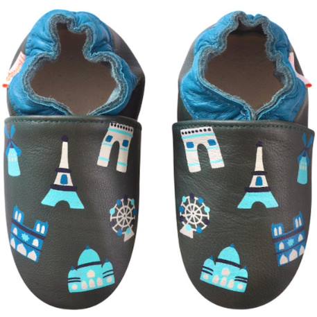 Chaussons bébé cuir souple jimmy à paris Vert 2 - vertbaudet enfant 