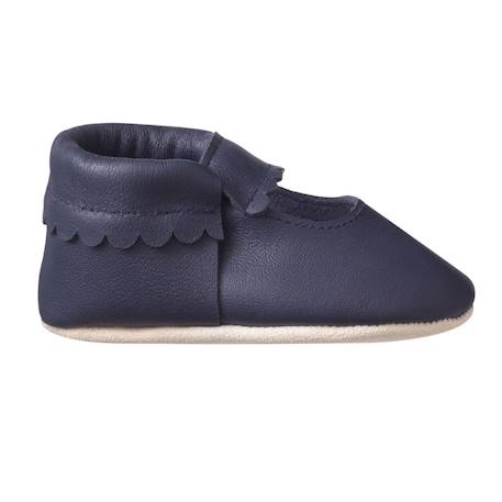 Chaussons cuir souple uni ouvert marine Bleu 1 - vertbaudet enfant 