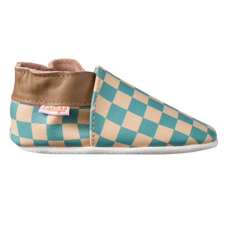 Chaussons bébé cuir souple damier Bleu 1 - vertbaudet enfant 
