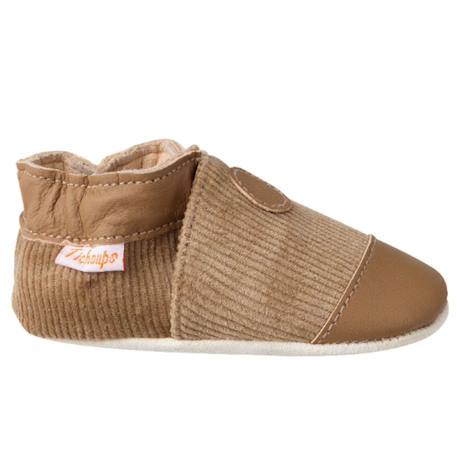 Chaussons bébé cuir souple velours Beige 1 - vertbaudet enfant 