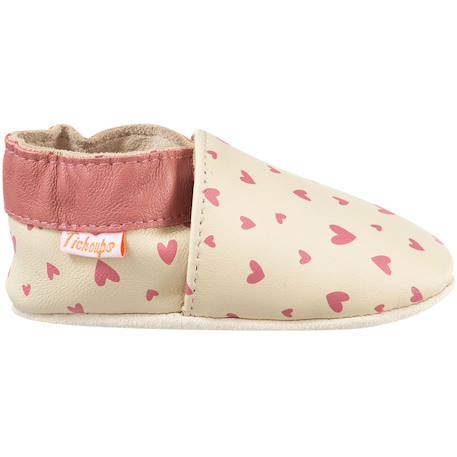 Chaussons bébé cuir souple juliette les coeurs Beige 1 - vertbaudet enfant 