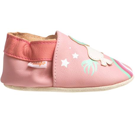 Chaussons bébé cuir souple laura la licorne Rose 1 - vertbaudet enfant 