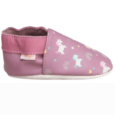 Chaussons bébé cuir souple lola les licornes Rose 1 - vertbaudet enfant 