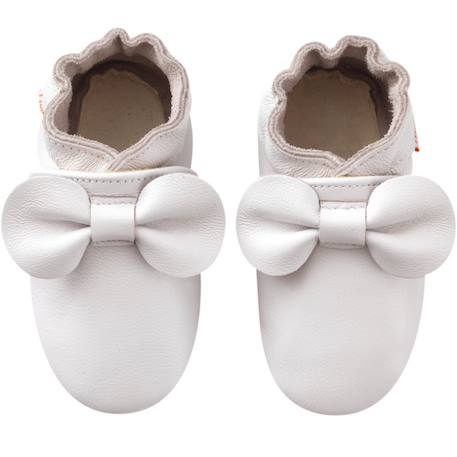 Chaussons bébé cuir souple uni nœuds Blanc 2 - vertbaudet enfant 