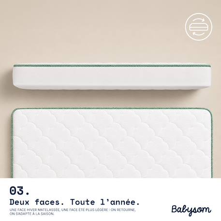 Babysom - matelas bébé 60x120 cm - réversible été/hiver - soutien ferme - sans traitement chimique - certifié oeko-tex - vert Blanc 4 - vertbaudet enfant 
