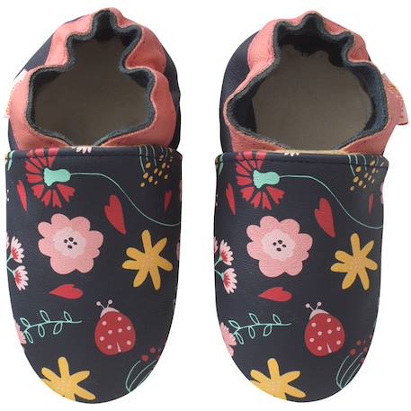 Chaussons bébé cuir souple fanny les fleurs Bleu 2 - vertbaudet enfant 