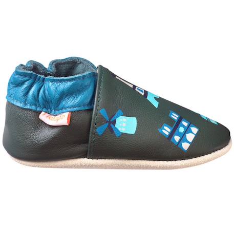 Chaussons bébé cuir souple jimmy à paris Vert 1 - vertbaudet enfant 