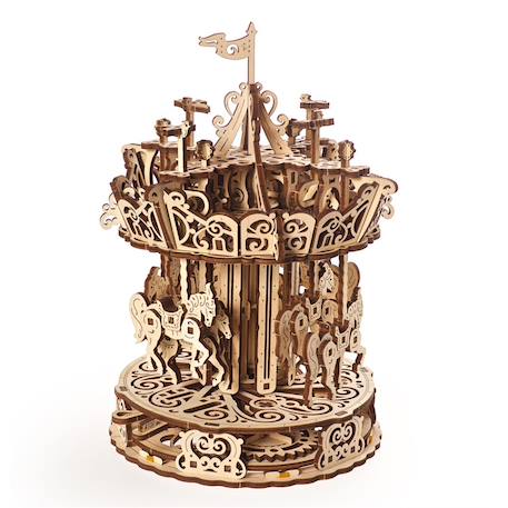Manège – Maquette en bois à construire, puzzle 3D mécanique à mouvement rotatif Brown 2 - vertbaudet enfant 