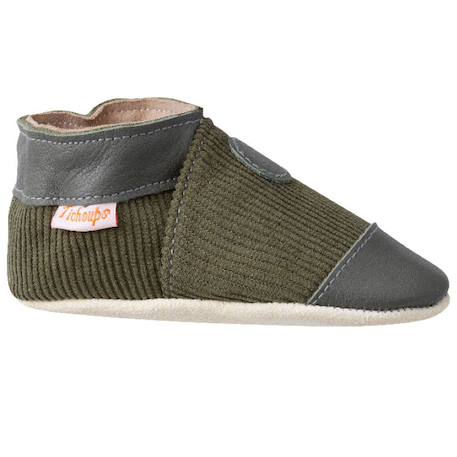 Chaussons bébé cuir souple velours Vert 1 - vertbaudet enfant 
