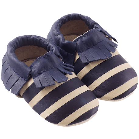 Chaussons cuir souple à franges Bleu marine 2 - vertbaudet enfant 