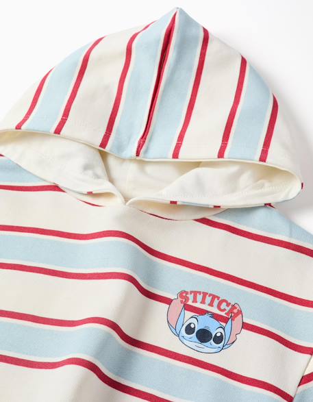 Sweat en coton peigné à rayures et capuche stitch Blanc 4 - vertbaudet enfant 