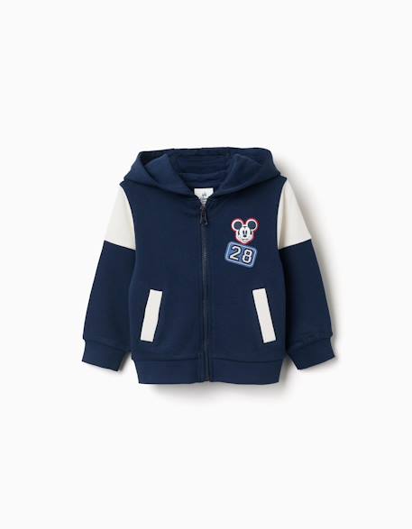 Sweat zippé en coton peigné à capuche et imprimés mickey Bleu foncé 1 - vertbaudet enfant 