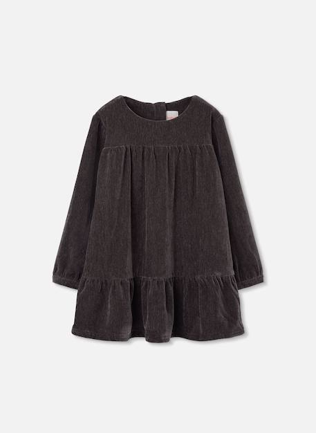 Robe fille en velours avec volants Marron 1 - vertbaudet enfant 