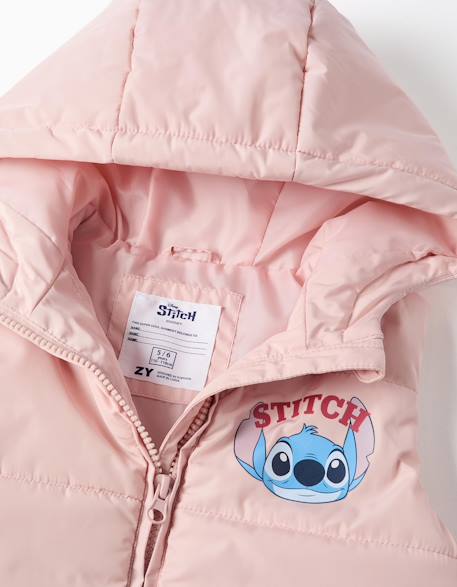 Doudoune sans manches avec capuche et imprimés stitch Rose clair 3 - vertbaudet enfant 