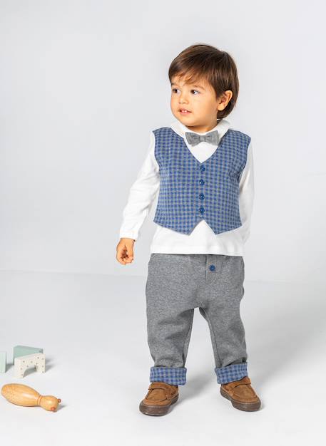 Ensemble bébé garçon maille à carreaux Gris 1 - vertbaudet enfant 