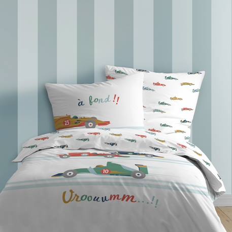 Parure de lit imprimée 100% coton, vroum Blanc 1 - vertbaudet enfant 