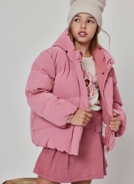 Parka fille en tissu technique à capuche Rose 1 - vertbaudet enfant 