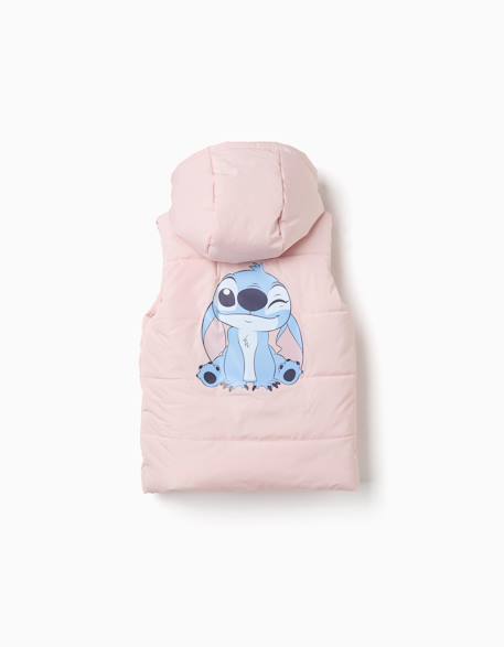 Doudoune sans manches avec capuche et imprimés stitch Rose clair 2 - vertbaudet enfant 