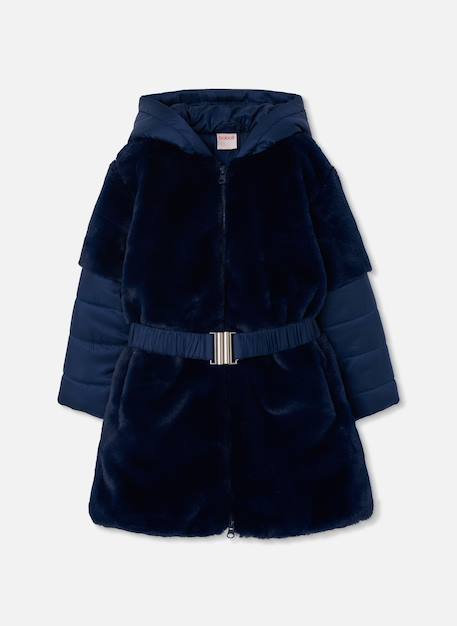 Parka fille en tissu technique avec ceinture Bleu 1 - vertbaudet enfant 