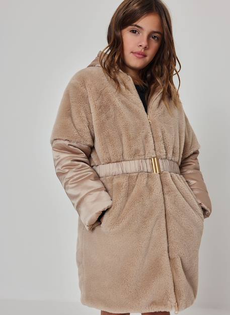 Parka fille en tissu technique avec ceinture Jaune 1 - vertbaudet enfant 