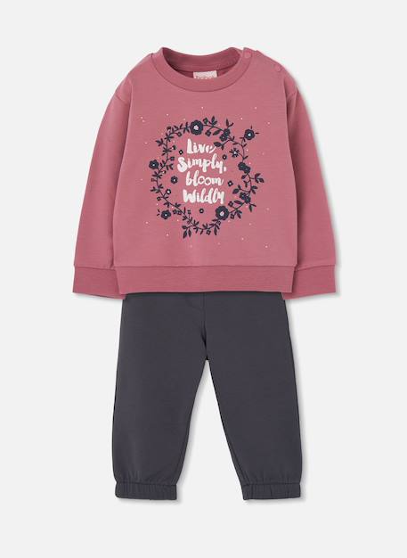 Ensemble fille molleton imprimé fleurs Rose 1 - vertbaudet enfant 