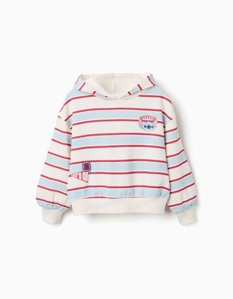 Sweat en coton peigné à rayures et capuche stitch Blanc 2 - vertbaudet enfant 