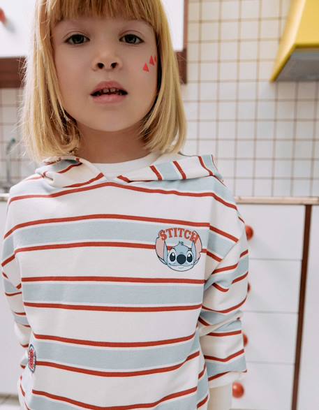 Sweat en coton peigné à rayures et capuche stitch Blanc 1 - vertbaudet enfant 