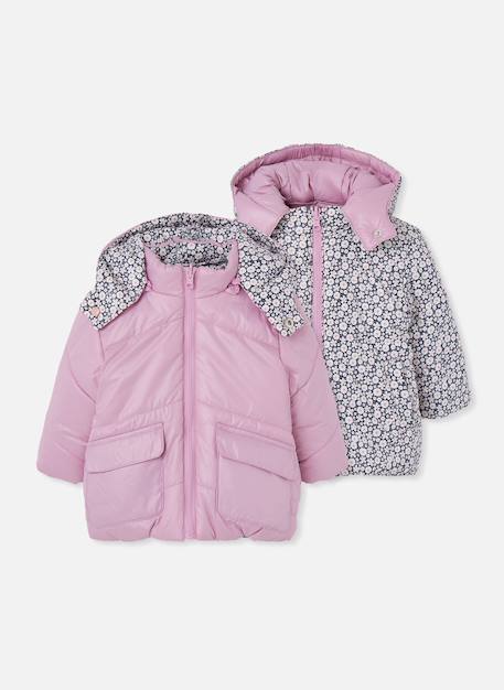 Parka fille tissu technique réversible fleurs Rose 3 - vertbaudet enfant 