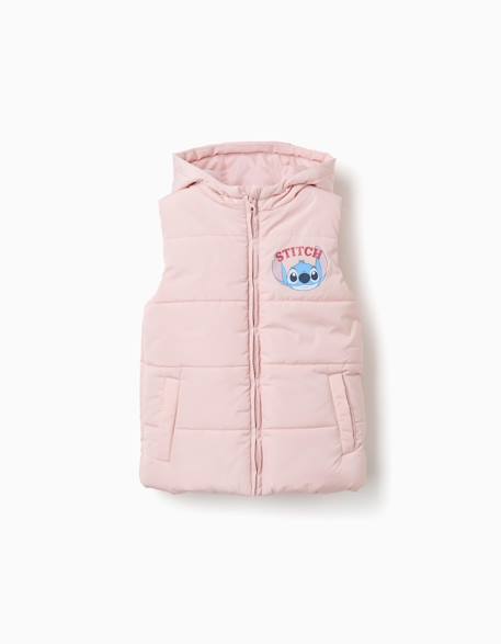 Doudoune sans manches avec capuche et imprimés stitch Rose clair 1 - vertbaudet enfant 