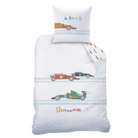 Parure de lit imprimée 100% coton, vroum Blanc 3 - vertbaudet enfant 