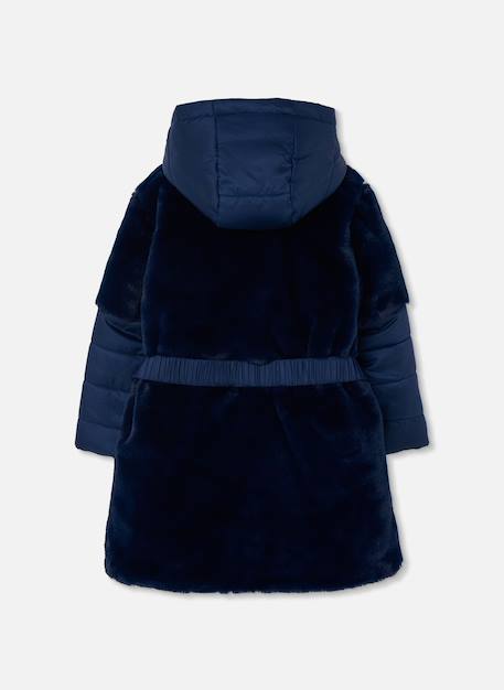 Parka fille en tissu technique avec ceinture Bleu 2 - vertbaudet enfant 
