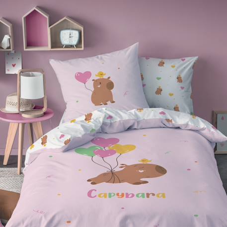 Parure de lit imprimée 100% coton, capybara Rose 1 - vertbaudet enfant 