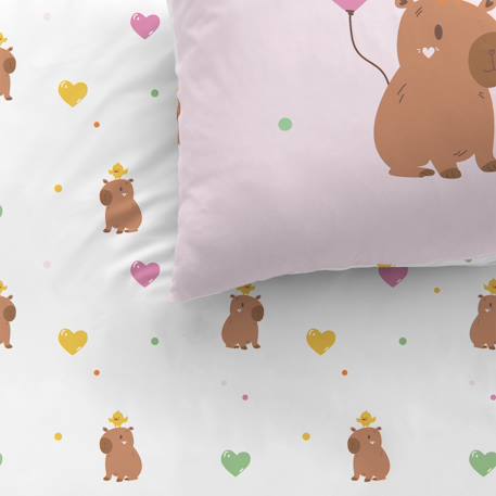 Parure de lit imprimée 100% coton, capybara Rose 2 - vertbaudet enfant 