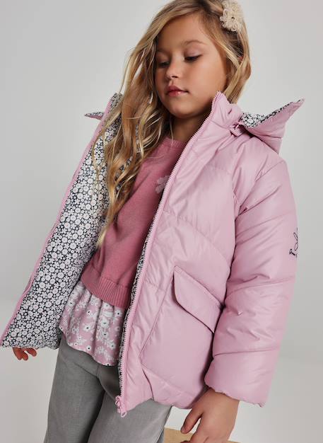 Parka fille tissu technique réversible fleurs Rose 1 - vertbaudet enfant 