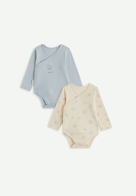 Lot de 2 bodies bébé manches longues ouverture croisée voix lactée Bleu 1 - vertbaudet enfant 