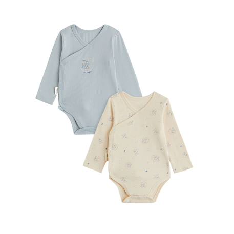 Lot de 2 bodies bébé manches longues ouverture croisée voix lactée Bleu 2 - vertbaudet enfant 