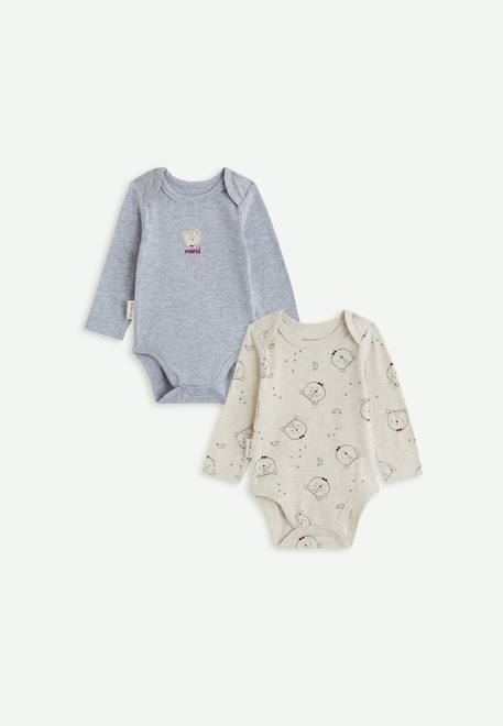 Lot de 2 bodies bébé manches longues pistache Gris 1 - vertbaudet enfant 