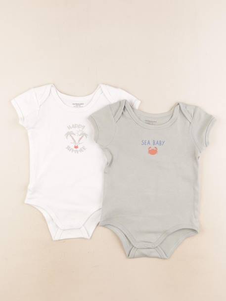 Lot de 2 bodies en coton - 24 mois Blanc, vert 1 - vertbaudet enfant 