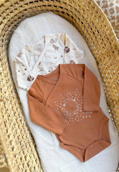 Lot de 2 bodies bébé manches longues ouverture croisée caramel Marron 1 - vertbaudet enfant 