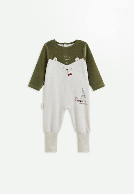 Pyjama bébé avec pieds retroussables en velours pistache Beige 1 - vertbaudet enfant 