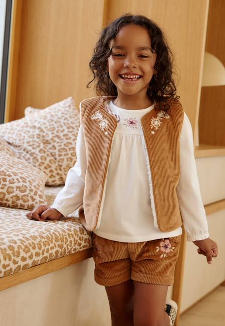 Veste sans manches fille réversible en sherpa cléo Camel 1 - vertbaudet enfant 