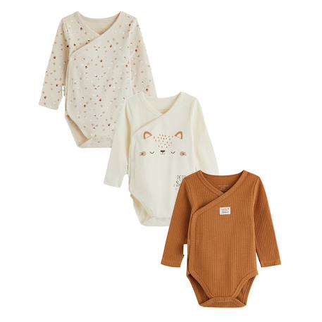 Lot de 3 bodies bébé manches longues ouverture croisée caramel Marron 2 - vertbaudet enfant 