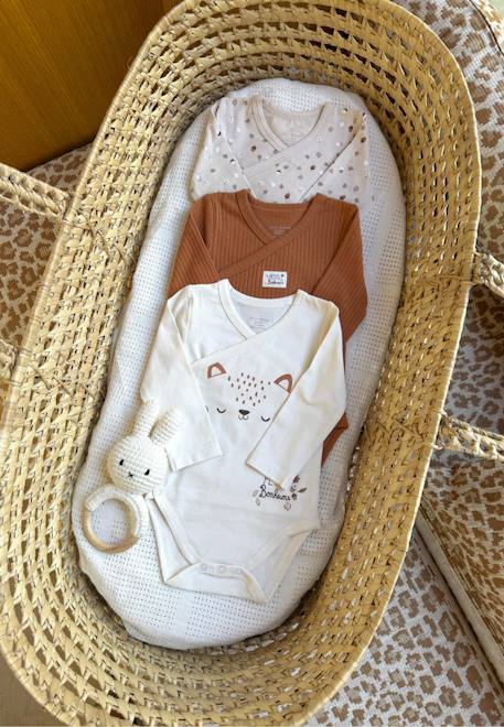 Lot de 3 bodies bébé manches longues ouverture croisée caramel Marron 1 - vertbaudet enfant 